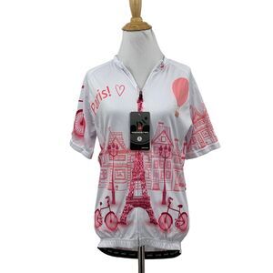 Weimostar Jersey Womens L Large Multi Paris Short Sleeve Quarter Zip Cycling